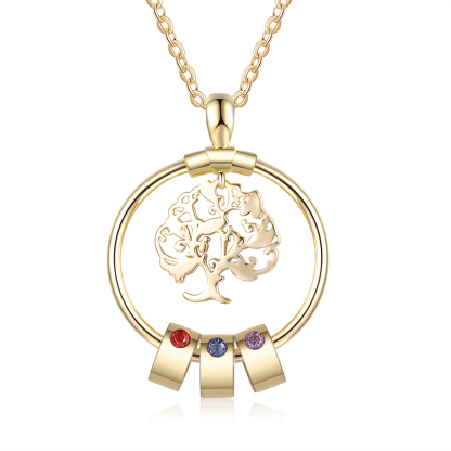 Personalisierte 3 Namen Stammbaum-Namenskette mit 3 Geburtssteinen & 3 Namen Herren Armband Geschenkbox-Set