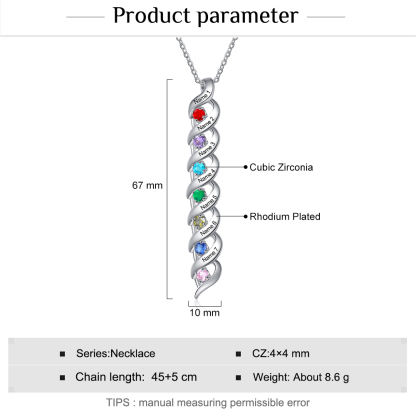 Personalisierter 7 Namen & 7 Geburtssteinen Silbernes Herz-Anhänger-Armband & Herz Halskette Geschenkbox-Set