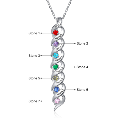 Personalisierter 7 Namen & 7 Geburtssteinen Silbernes Herz-Anhänger-Armband & Herz Halskette Geschenkbox-Set