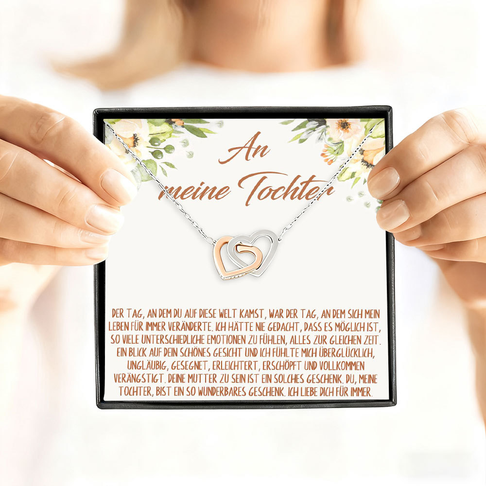 925 Sterling Silber Doppelherz-Halskette mit Botschaftskarte – Geschenk zum Geburtstag oder Abschluss für Tochter von Mama