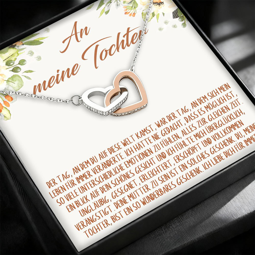925 Sterling Silber Doppelherz-Halskette mit Botschaftskarte – Geschenk zum Geburtstag oder Abschluss für Tochter von Mama
