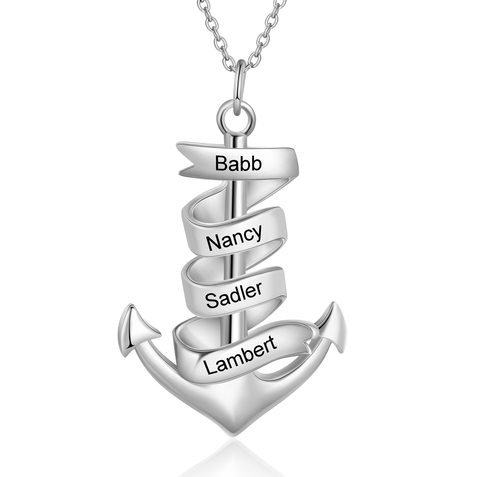 925 Sterling Silber Personalisierte 2-4 Namen Anker Halskette