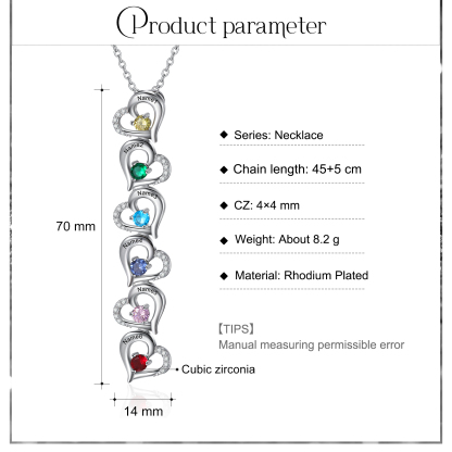 Gravur 6 Namen Liebe Herz Halskette mit 6 Geburtssteinen - Geschenk für Familie