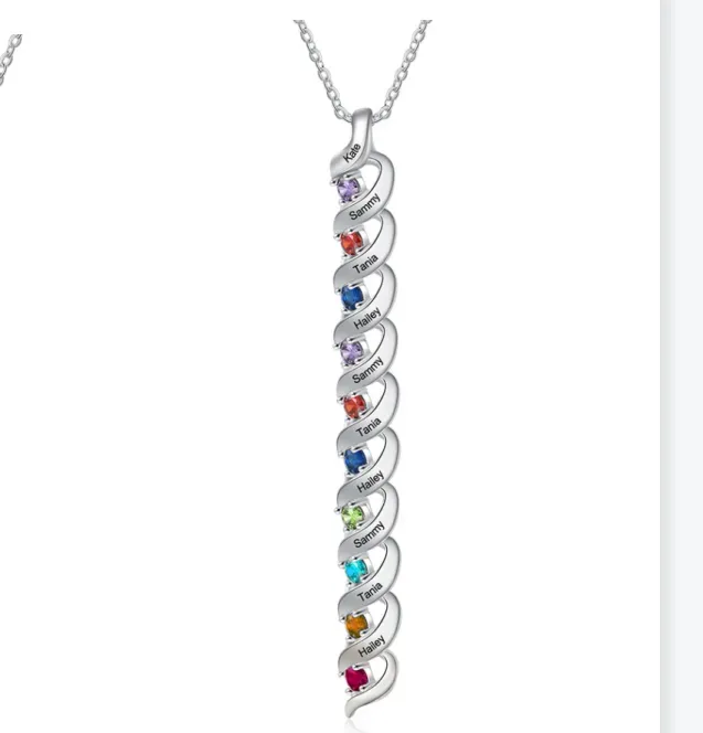 925 Sterling Silber Personalisierte DNA-Halskette mit 2–10 Namen und Geburtssteinen