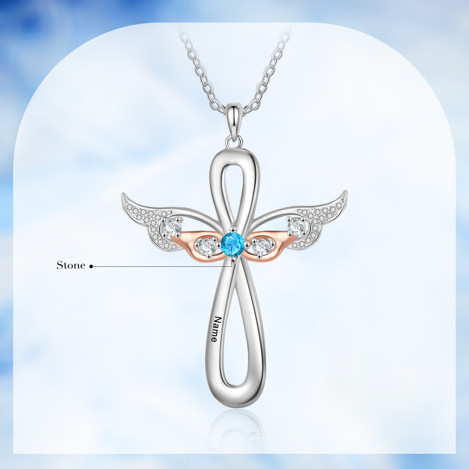 Gravur 1 Name & Geburtsstein Kommunion Kreuz Flügel Halskette- An meine wunderbare Tochter- Geschenk mit Nachrichtenkarte