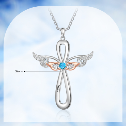 Gravur 1 Name & Geburtsstein Kommunion Kreuz Flügel Halskette- An meine wunderbare Tochter- Geschenk mit Nachrichtenkarte