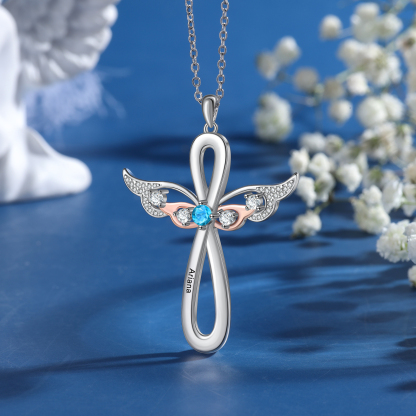 Gravur 1 Name & Geburtsstein Kommunion Kreuz Flügel Halskette- An meine wunderbare Tochter- Geschenk mit Nachrichtenkarte