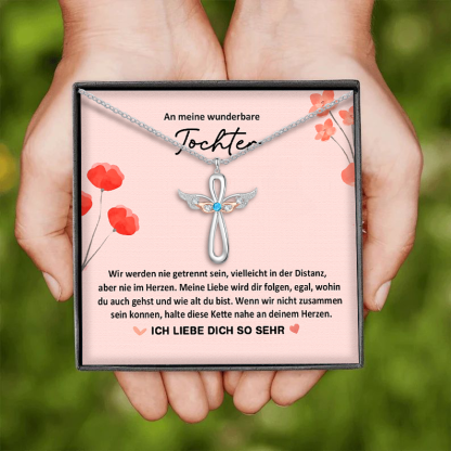 Gravur 1 Name & Geburtsstein Kommunion Kreuz Flügel Halskette- An meine wunderbare Tochter- Geschenk mit Nachrichtenkarte