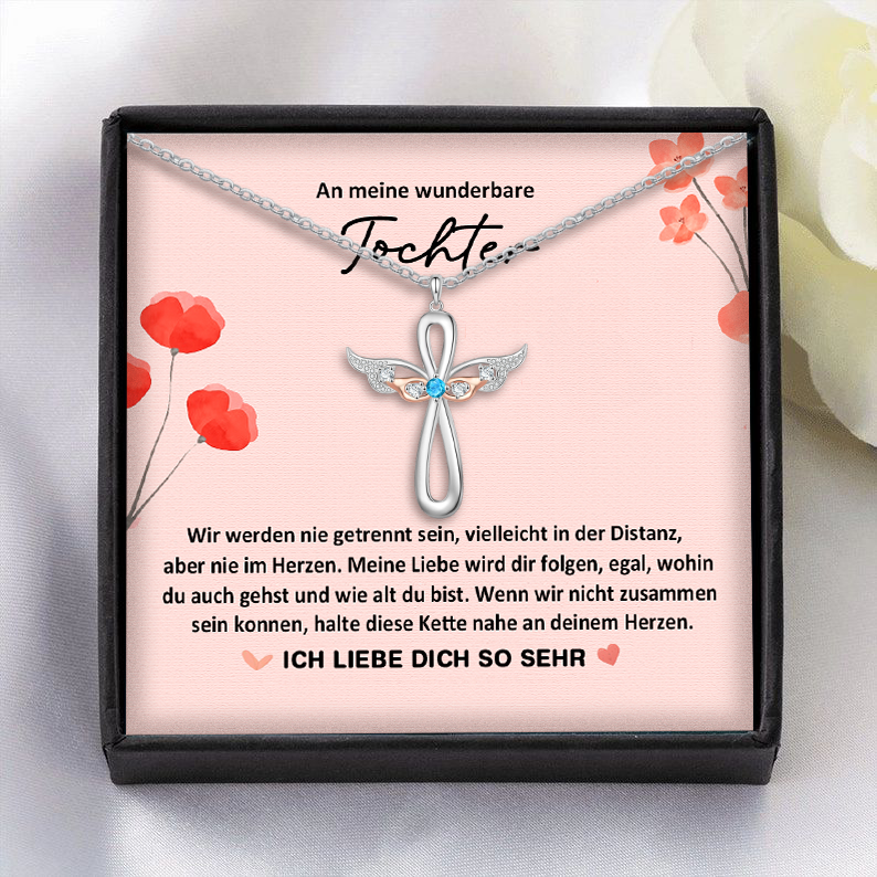 Gravur 1 Name & Geburtsstein Kommunion Kreuz Flügel Halskette- An meine wunderbare Tochter- Geschenk mit Nachrichtenkarte