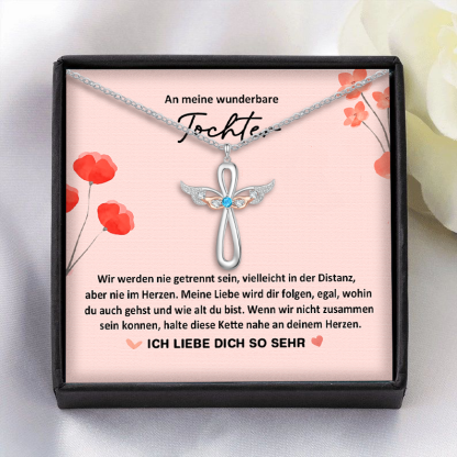 Gravur 1 Name & Geburtsstein Kommunion Kreuz Flügel Halskette- An meine wunderbare Tochter- Geschenk mit Nachrichtenkarte