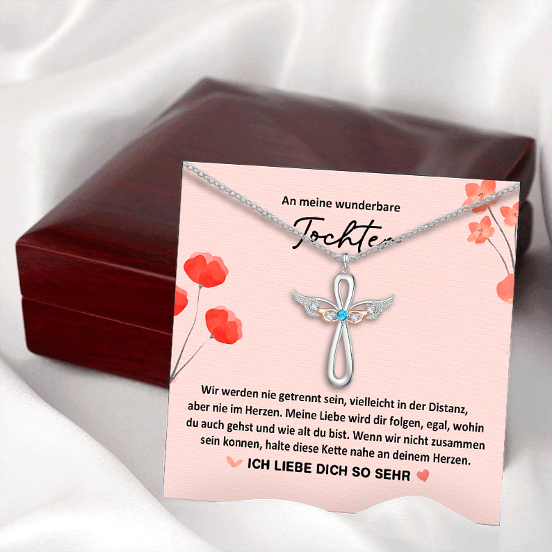 Gravur 1 Name & Geburtsstein Kommunion Kreuz Flügel Halskette- An meine wunderbare Tochter- Geschenk mit Nachrichtenkarte