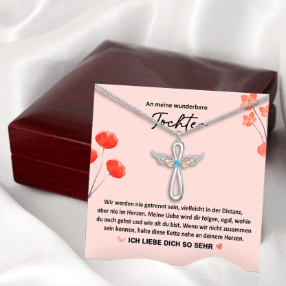 Gravur 1 Name & Geburtsstein Kommunion Kreuz Flügel Halskette- An meine wunderbare Tochter- Geschenk mit Nachrichtenkarte