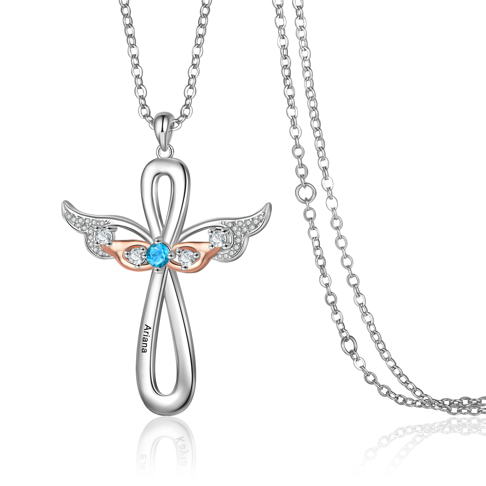 Gravur 1 Name & Geburtsstein Kommunion Kreuz Flügel Halskette- An meine wunderbare Tochter- Geschenk mit Nachrichtenkarte