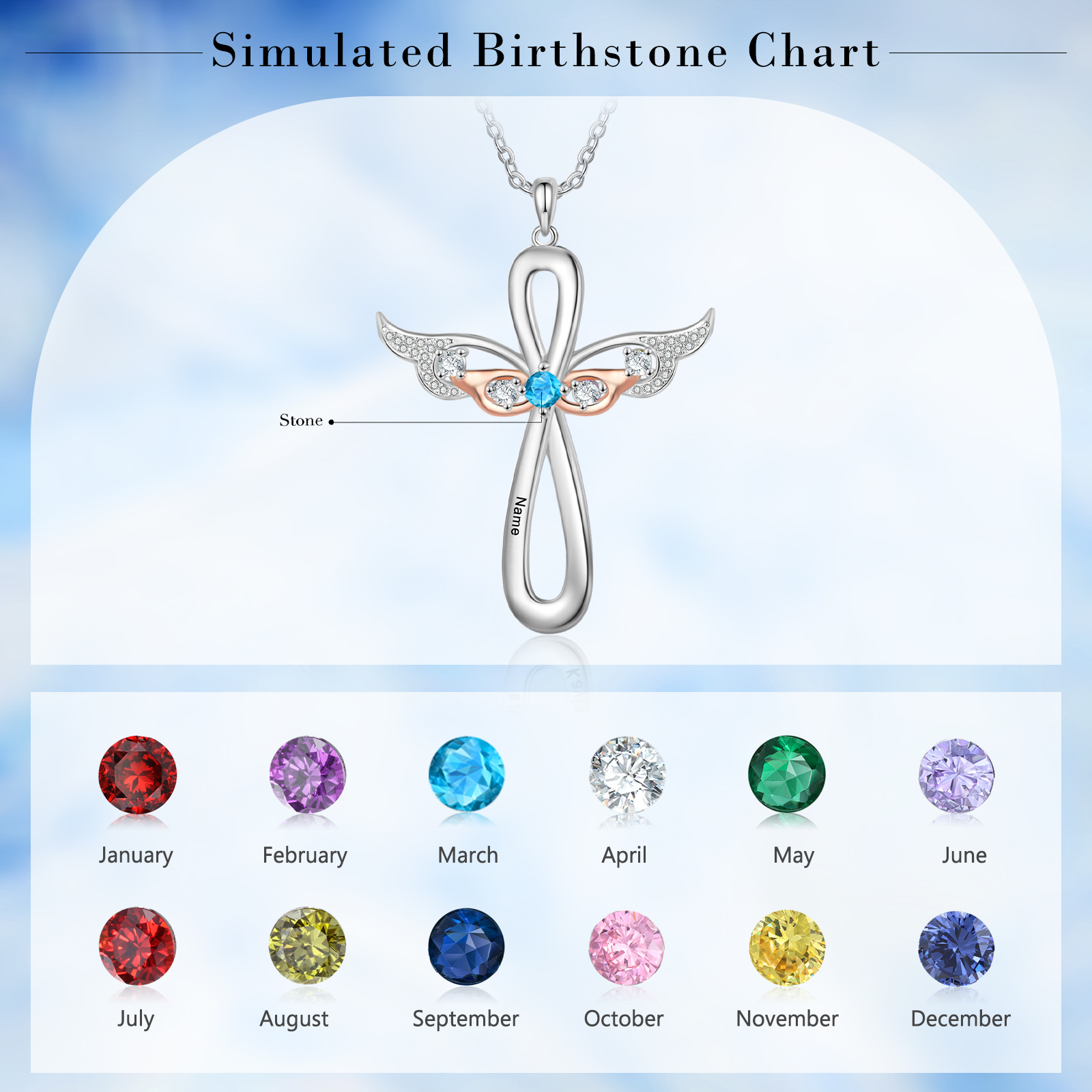 Gravur 1 Name & Geburtsstein Kommunion Kreuz Flügel Halskette- An meine wunderbare Tochter- Geschenk mit Nachrichtenkarte