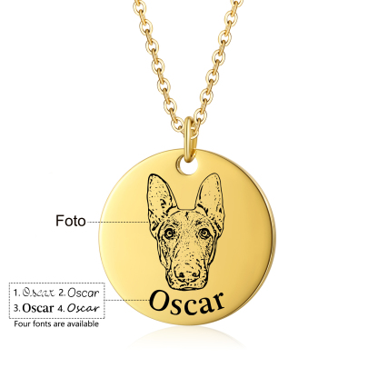 Personalisiertes 1 Foto & Name Haustier Rund Halskette in Golden/ Silber/ Rosagold