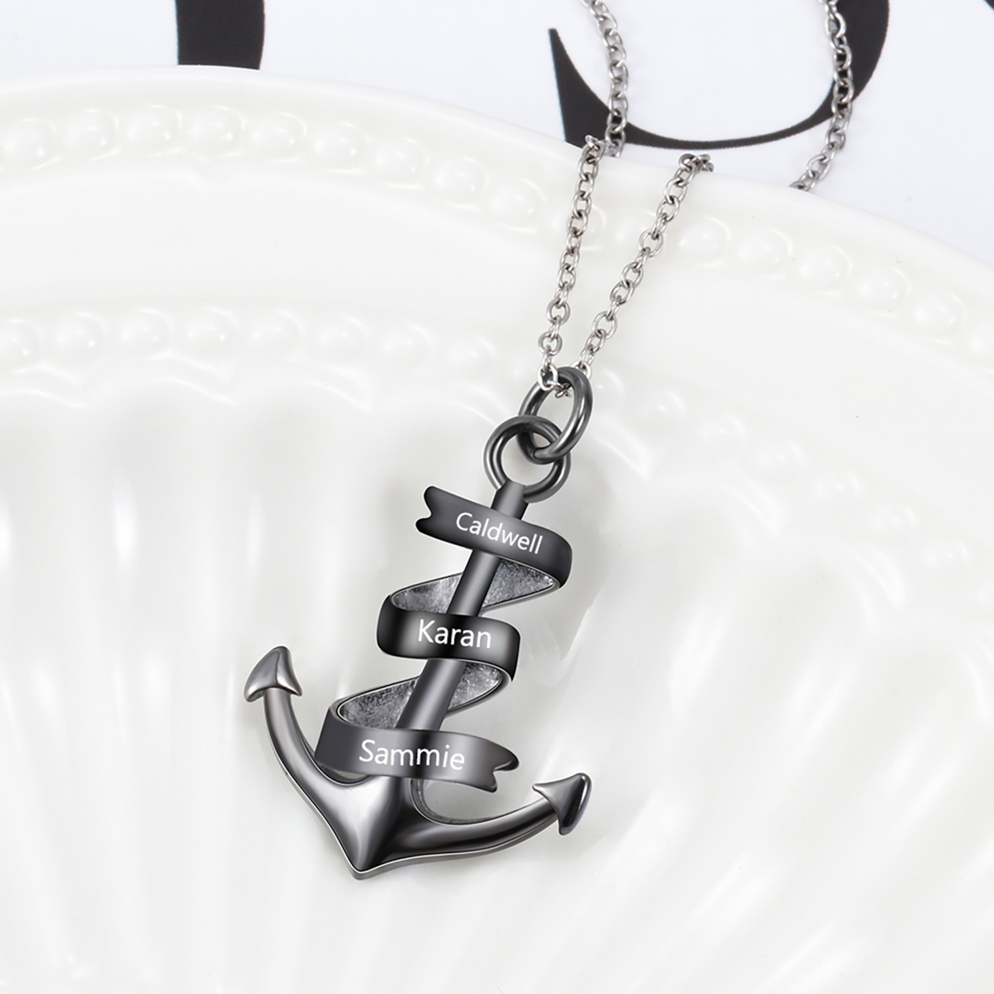 925 Sterling Silber Personalisierte 2-4 Namen Anker Halskette