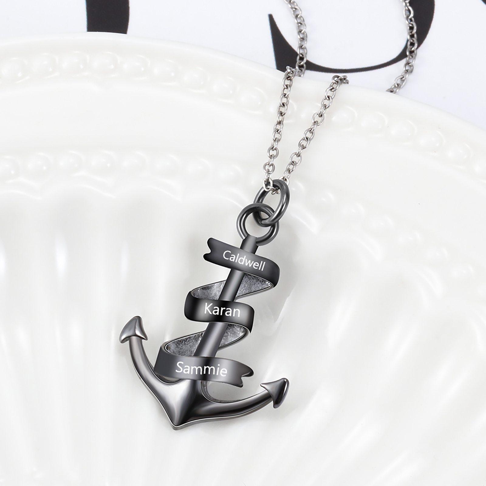 925 Sterling Silber Personalisierte 2-4 Namen Anker Halskette