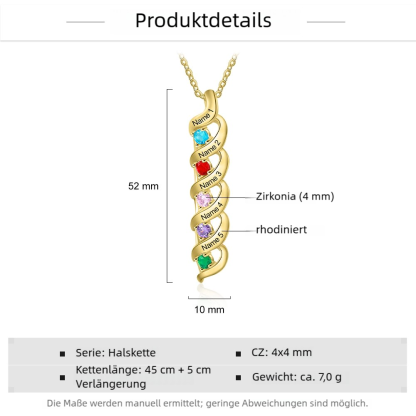 Personalisierte DNA-Halskette mit 2–7 Namen und Geburtssteinen – Bedeutungsvolles Geschenk mit Nachrichtenkarte