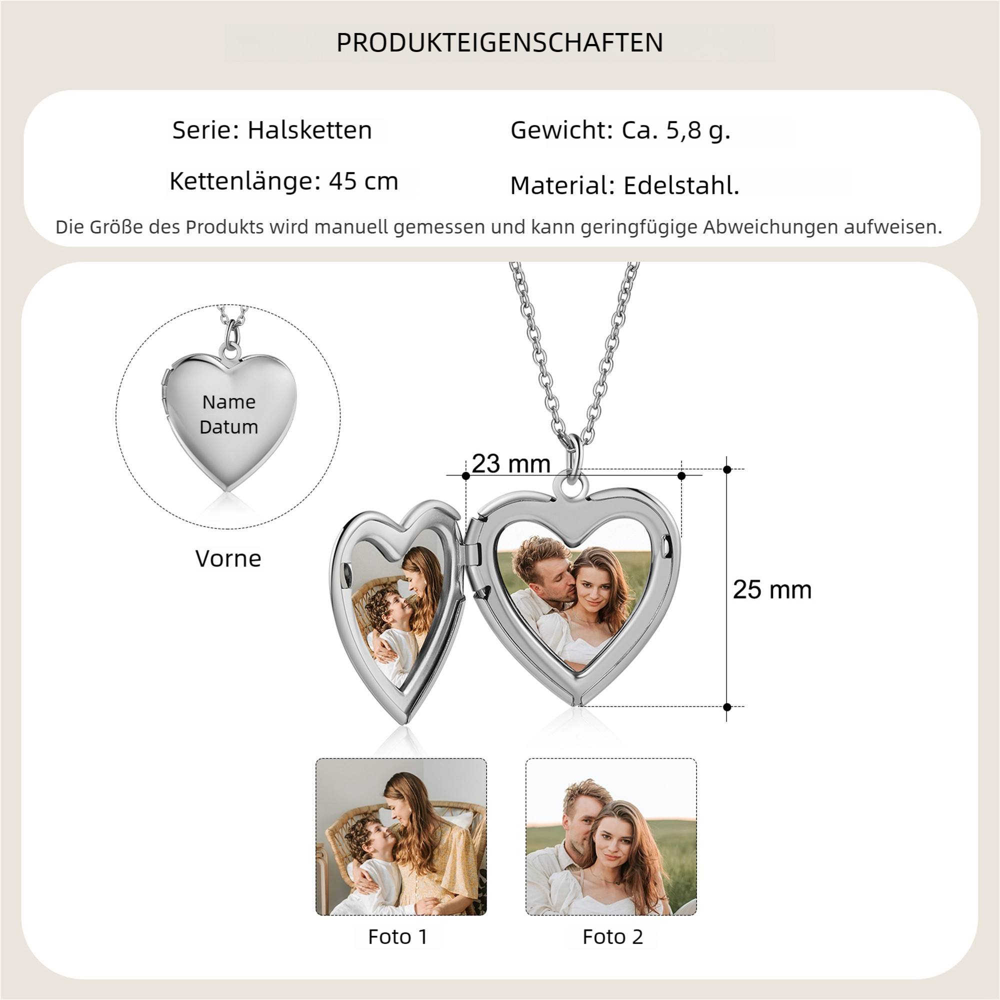 Personalisierte 2 Fotos & Name & Datum Herz Halskette 