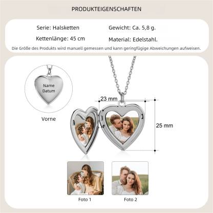 Personalisierte 2 Fotos & Name & Datum Herz Halskette 