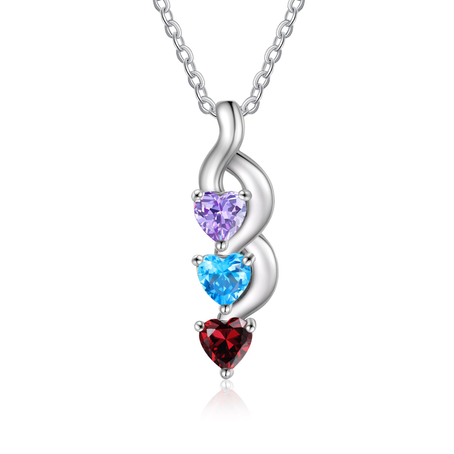 Personalisierter 3 Namen Silbernes Halskette & Armband mit 2 Herz-Geburtssteinen Geschenkbox-Set