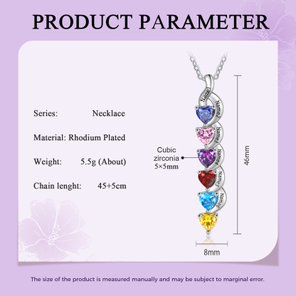 Personalisierter 6 Namen Silbernes Halskette & Armband mit 6 Herz-Geburtssteinen Geschenkbox-Set