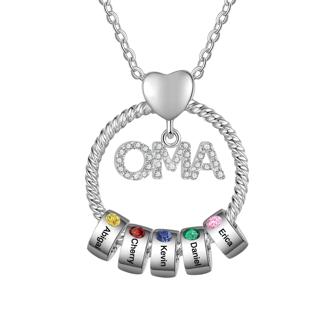 Personalisierte 1-5 Namen Gravur OMA Halskette mit 1-5 Geburtsstein