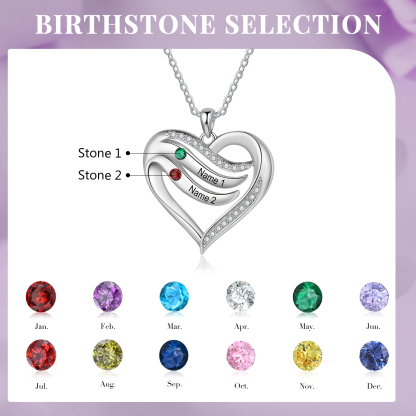 925 Sterling Silber Personalisierte 1-6 Namen & 1-6 Geburtssteinen Herz Halskette mit Zirkonia