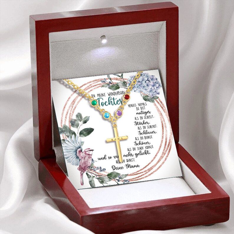 Personalisierter 1 Text & 4 Geburtssteine Kommunion Kreuz Halskette- An meine wunderbare Tochter- Geschenk mit Nachrichtenkarte