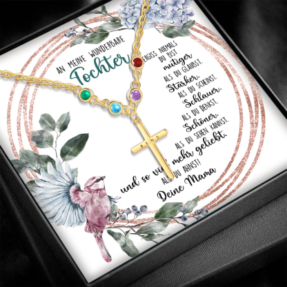 Personalisierter 1 Text & 4 Geburtssteine Kommunion Kreuz Halskette- An meine wunderbare Tochter- Geschenk mit Nachrichtenkarte