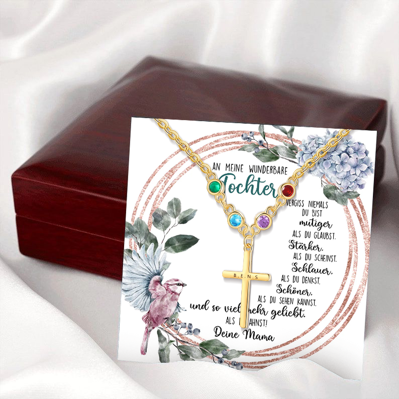 Personalisierter 1 Text & 4 Geburtssteine Kommunion Kreuz Halskette- An meine wunderbare Tochter- Geschenk mit Nachrichtenkarte