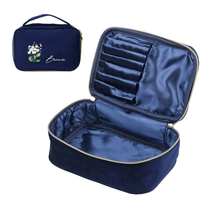 Personalisierter Name & Geburtsblume Flanell-Kosmetiktasche in 8 Farben – Individuelle Schminktasche