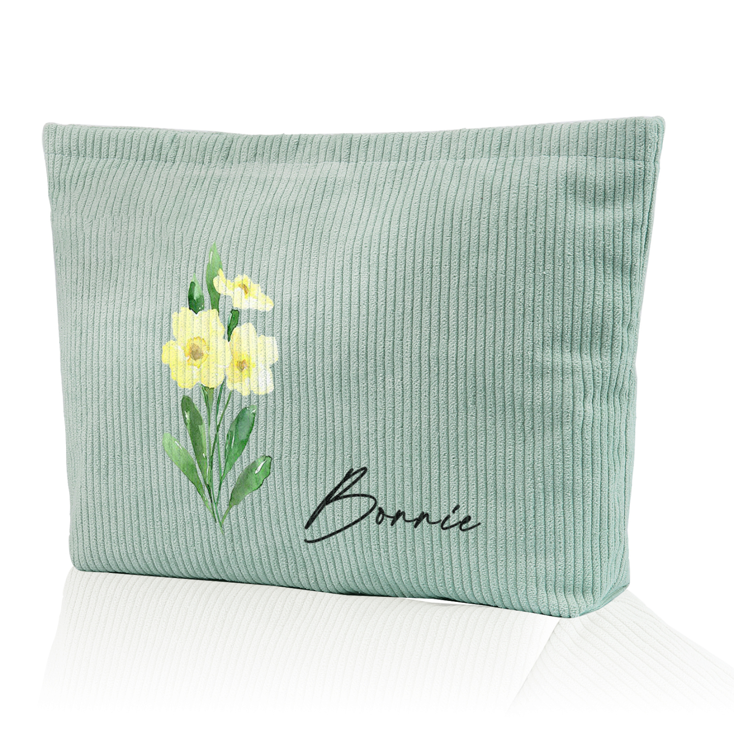 Personalisierter 1 Name & Geburtsblume Kord Schminktasche in 4 Farben