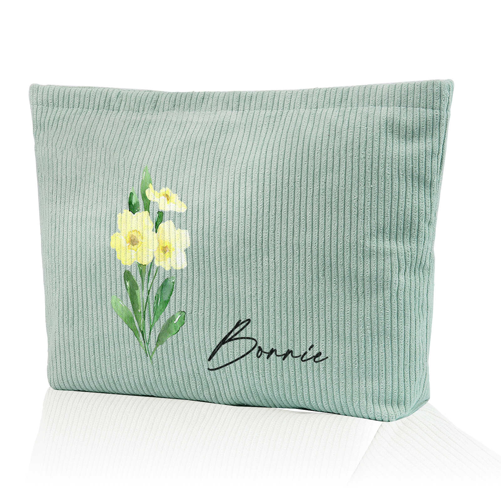 Personalisierter 1 Name & Geburtsblume Kord Schminktasche in 4 Farben