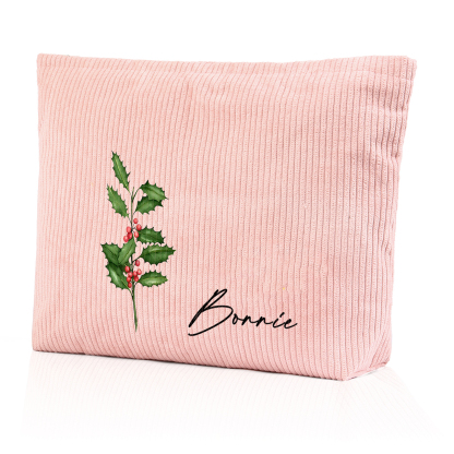 Personalisierter 1 Name & Geburtsblume Kord Schminktasche in 4 Farben
