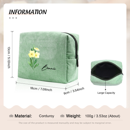 Personalisierter 1 Name & Geburtsblume Kord Schminktasche