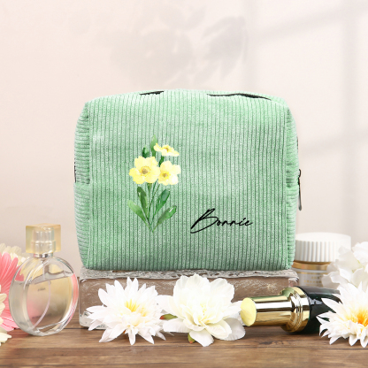 Personalisierter 1 Name & Geburtsblume Kord Schminktasche