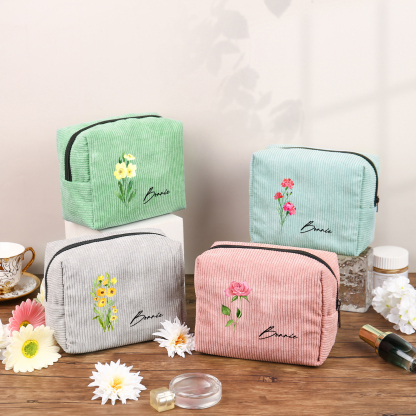 Personalisierter 1 Name & Geburtsblume Kord Schminktasche