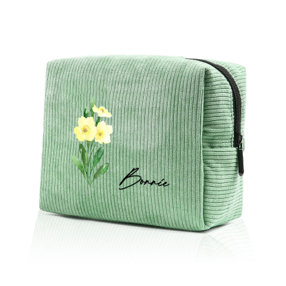 Personalisierter 1 Name & Geburtsblume Kord Schminktasche