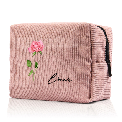 Personalisierter 1 Name & Geburtsblume Kord Schminktasche