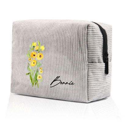 Personalisierter 1 Name & Geburtsblume Kord Schminktasche