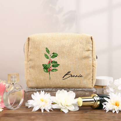 Personalisierter 1 Name & Geburtsblume Kord Schminktasche