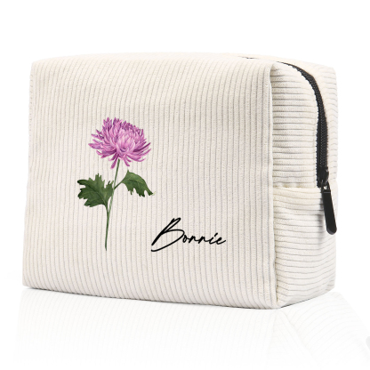 Personalisierter 1 Name & Geburtsblume Kord Schminktasche