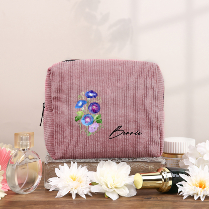 Personalisierter 1 Name & Geburtsblume Kord Schminktasche