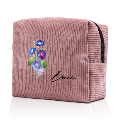Personalisierter 1 Name & Geburtsblume Kord Schminktasche