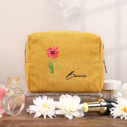 Personalisierter 1 Name & Geburtsblume Kord Schminktasche