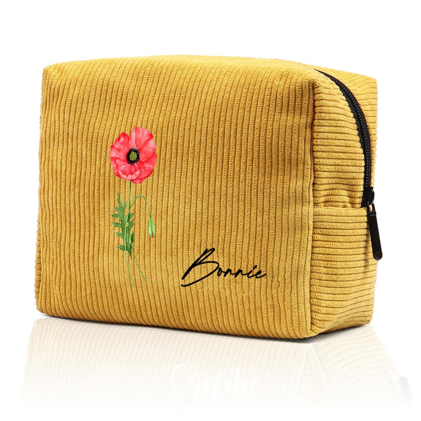 Personalisierter 1 Name & Geburtsblume Kord Schminktasche