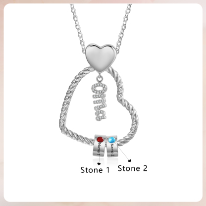 Personalisierte Herzanhänger-Halskette mit individuellen Geburtssteinen und Namen - Schmuckgeschenk mit simulierten Geburtssteinen