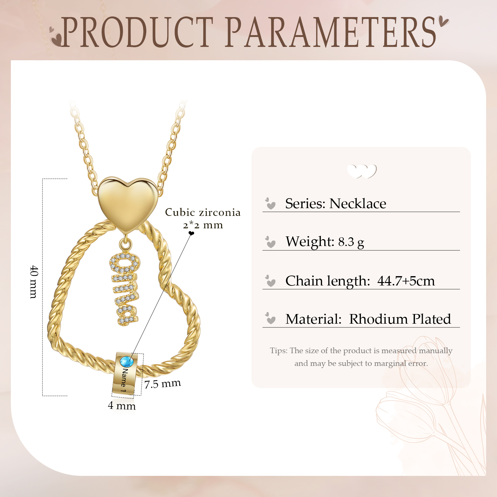 Personalisierte 1 Name Herz Halskette mit 1 Geburtsstein - Du machst meine Well bunter. Oma Schön, dass es Dich gibt - Geschenk mit Nachrichtenkarte