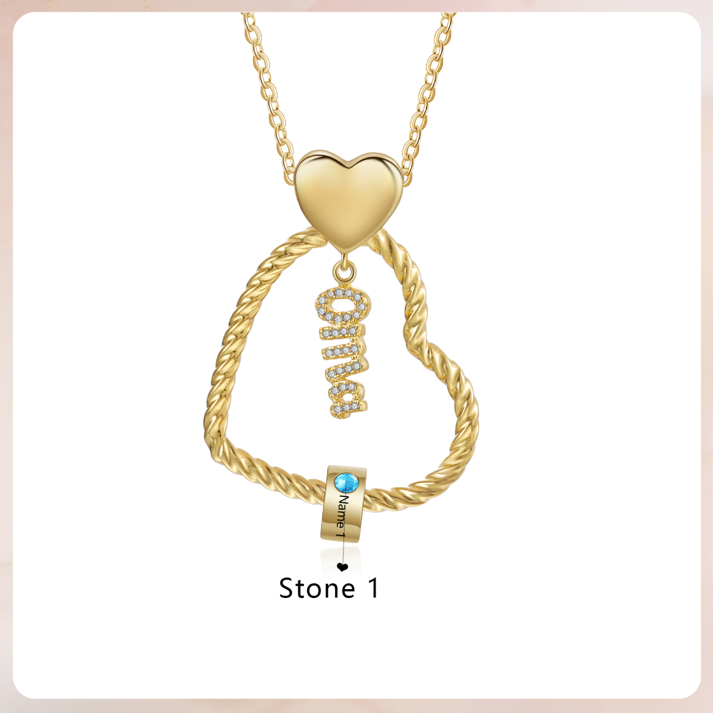 Personalisierte 1 Name Herz Halskette mit 1 Geburtsstein - Du machst meine Well bunter. Oma Schön, dass es Dich gibt - Geschenk mit Nachrichtenkarte